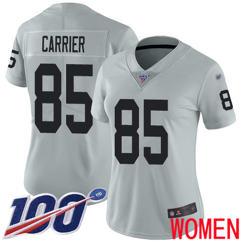 Oakland Raiders Limited Silver Women Derek Carrier Jersey NFL Football 85 100th Season Inverted Jersey
